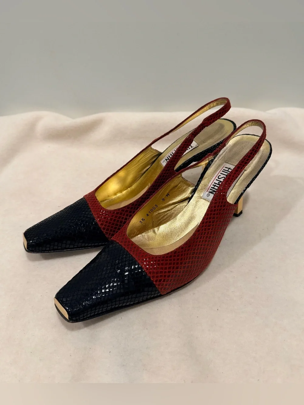 Vintage 1990s Timothy Hitsman Women’s Slingback Heels in Red & Black Size 9